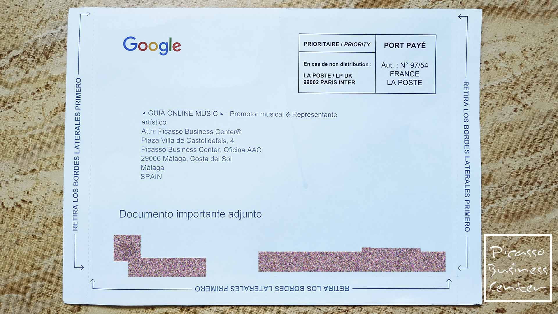 Carta Google My Business para domiciliária a empresa em Málaga domiciliação da empresa em Málaga